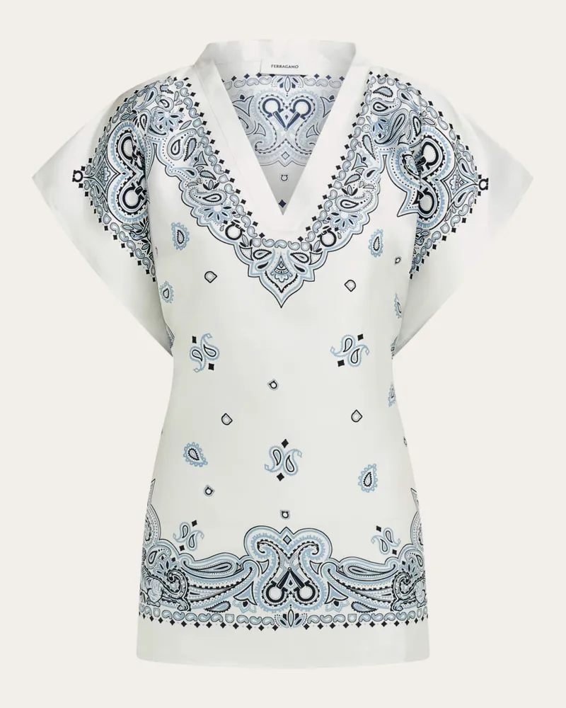 Ferragamo Damen Poncho mit Arabesque-Print Blau Blau
