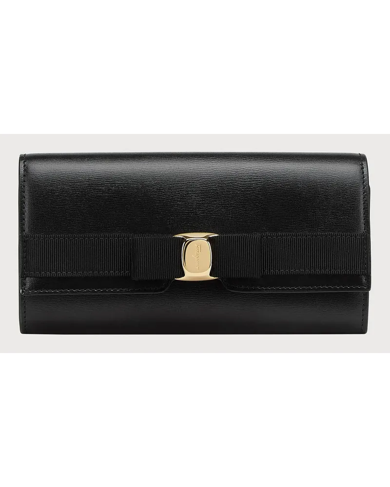 Ferragamo Damen Continental Brieftasche mit Vara-Schleife Schwarz Schwarz