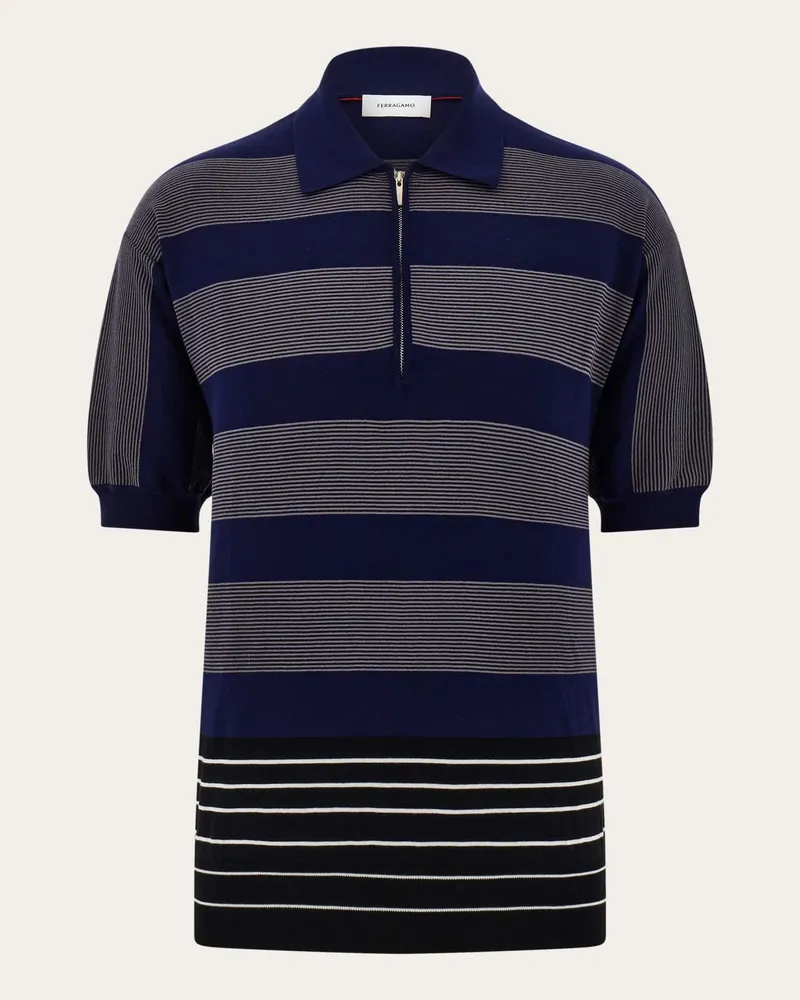 Ferragamo Herren Polohemd mit Reißverschluss Schwarz Schwarz