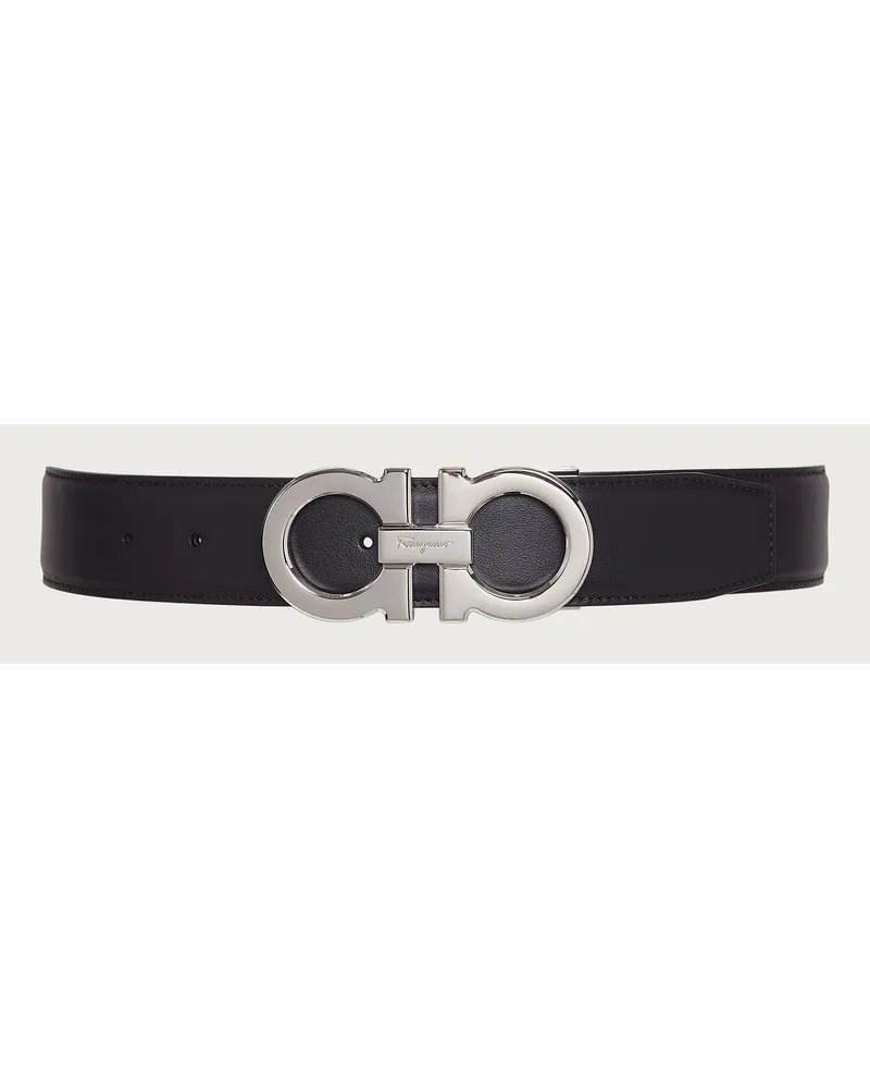 Ferragamo Herren Verstellbarer Gancini Wendegürtel Schwarz Schwarz