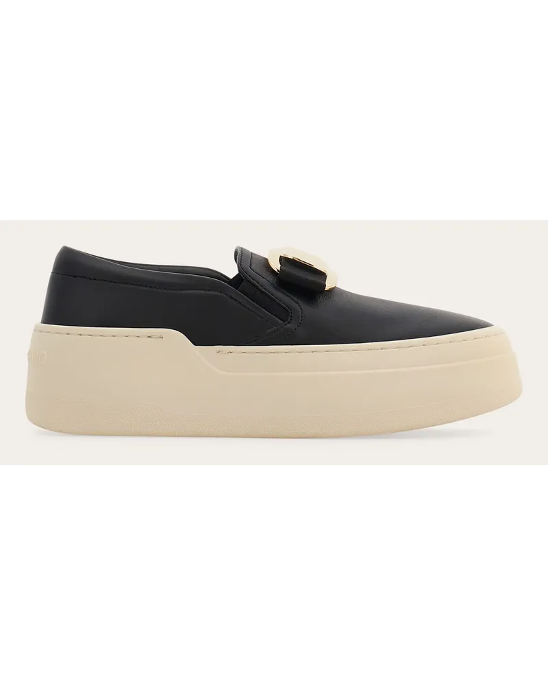 Ferragamo Damen Slipper New Vara Plate Schwarz Größe 5 Schwarz