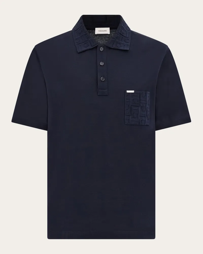 Ferragamo Herren Kurzärmliges Polohemd mit Brusttasche Blau Blau