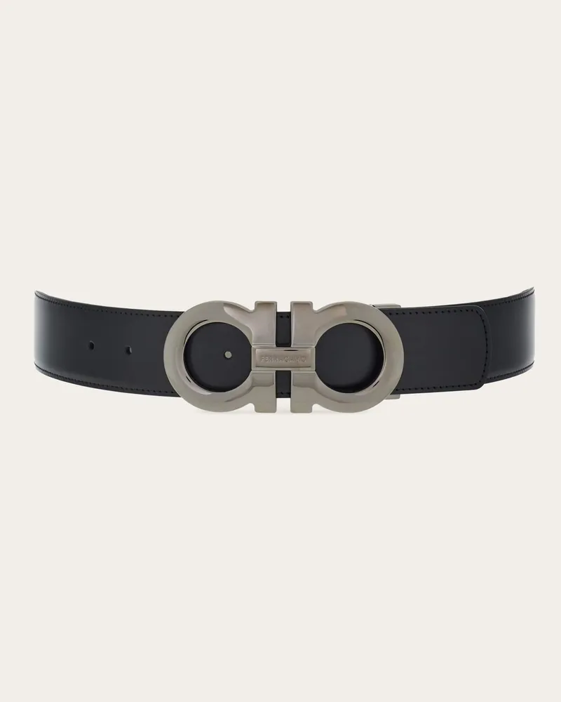 Ferragamo Herren Verstellbarer Gancini Wendegürtel Schwarz Schwarz