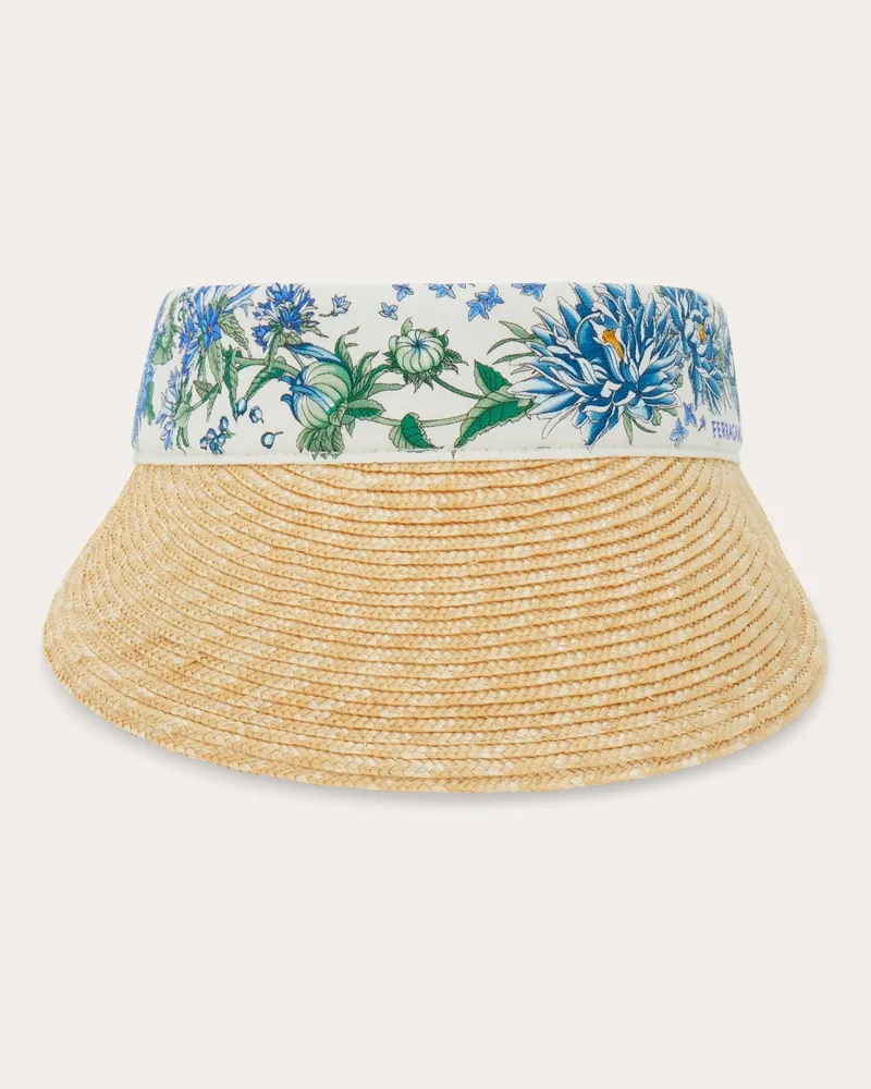 Ferragamo Damen Strohvisor mit Frühlingsprint Blau Blau