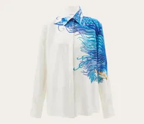 Damen Seidenhemd mit Federschau-Print Weiß