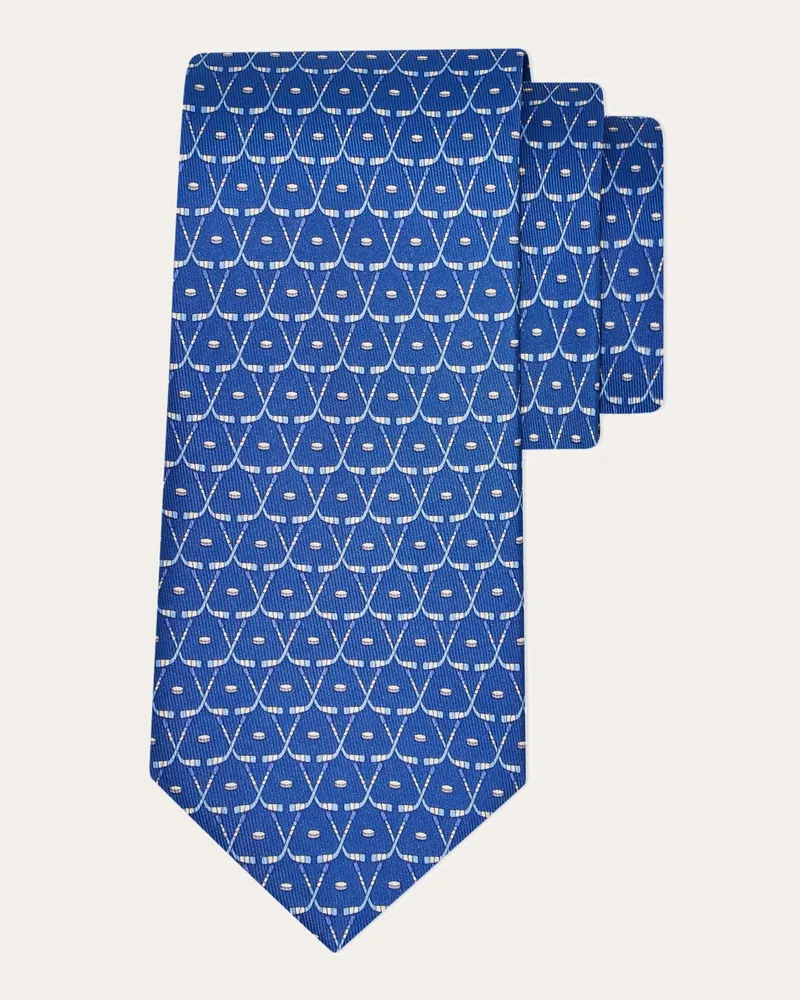 Ferragamo Herren Seidenkrawatte mit Hockey-Print Blau Blau