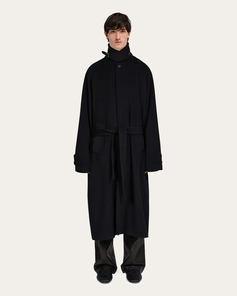 Ferragamo Herren Mantel in Doppelgewebe aus Mischkaschmir Schwarz Schwarz