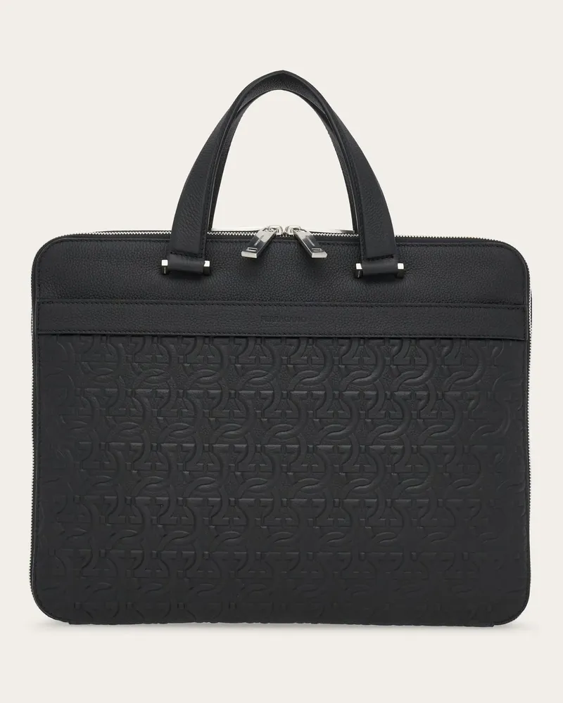 Ferragamo Herren Aktentasche mit Gancini-Prägung (S) Schwarz Schwarz