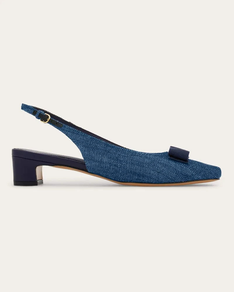 Ferragamo Damen Slingback mit ikonischen-Schleife Blau Größe 5 Blau