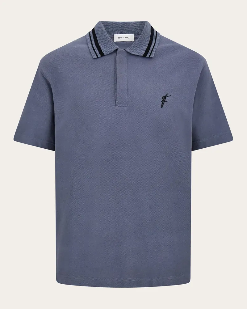 Ferragamo Herren Polohemd mit Signatur Blau Blau