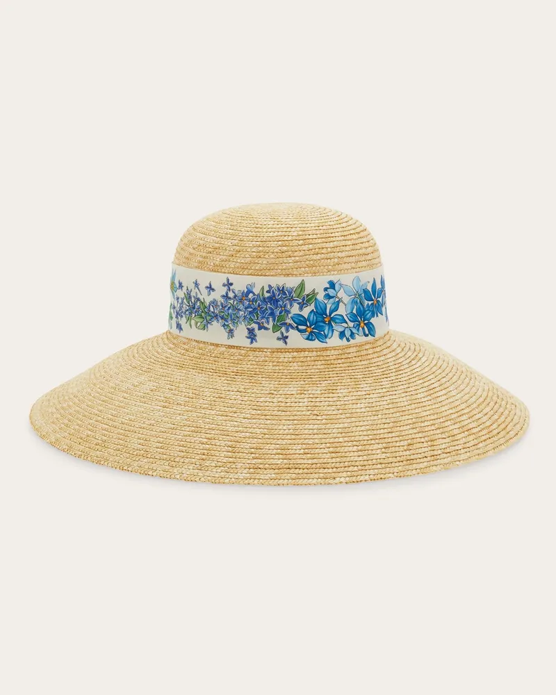 Ferragamo Damen Strohhut Frühlingsprint Blau Blau