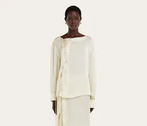 Damen Bluse aus Satin mit Bändern Weiß
