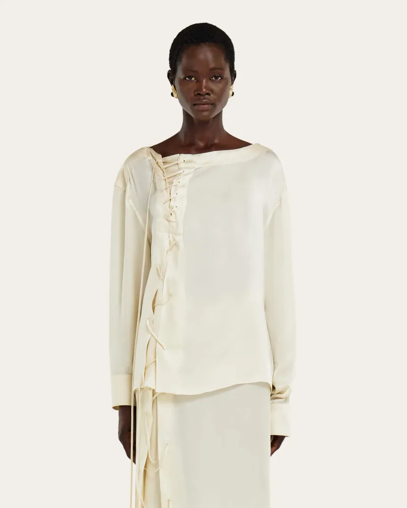 Ferragamo Damen Bluse aus Satin mit Bändern Weiß Weiß