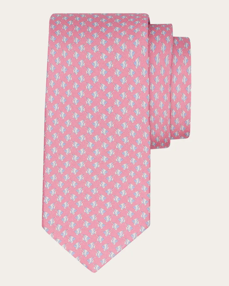Ferragamo Herren Seidenkrawatte mit Fischchen-Print Rosa Rosa