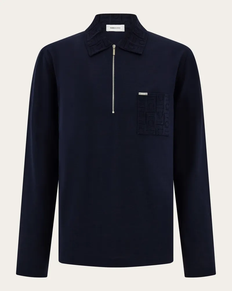 Ferragamo Herren Langärmliges Polohemd Blau Blau