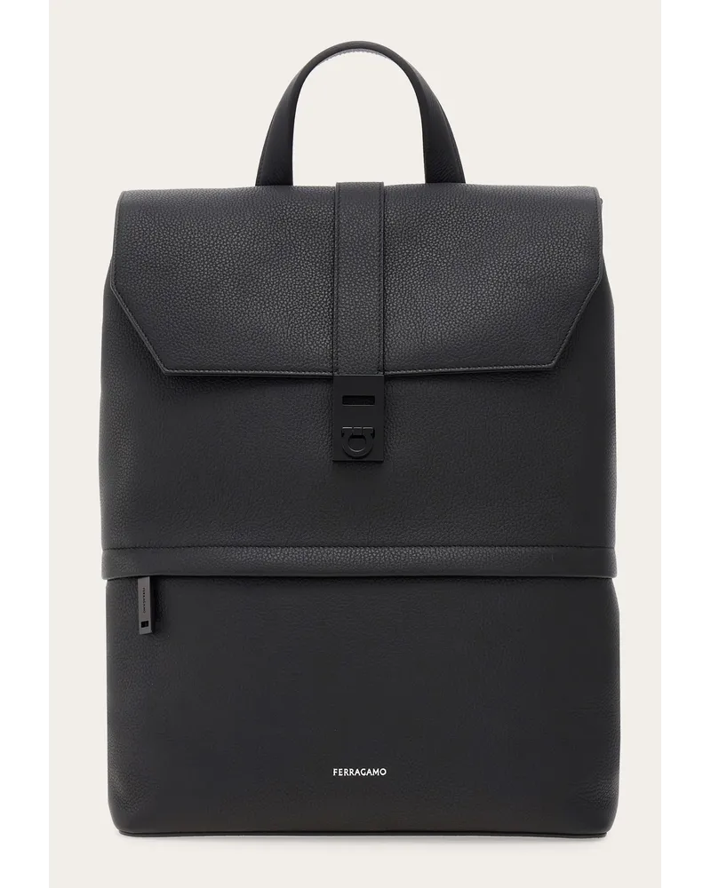 Ferragamo Herren Rucksack mit Gancini-Schnalle Schwarz Schwarz