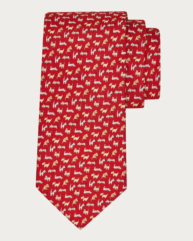Ferragamo Herren Seidenkrawatte mit Dogs-Print Rot Rot
