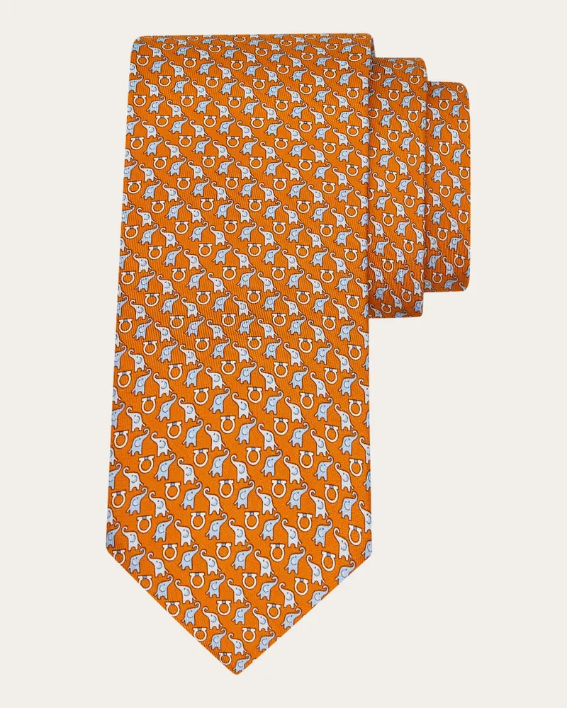 Ferragamo Herren Seidenkrawatte mit Elefantenprint Orange Orange
