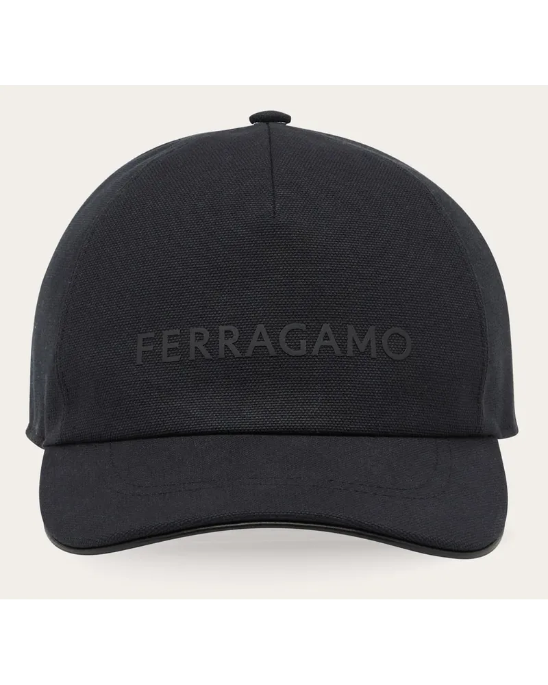 Ferragamo Herren Cap mit Signatur Schwarz Schwarz