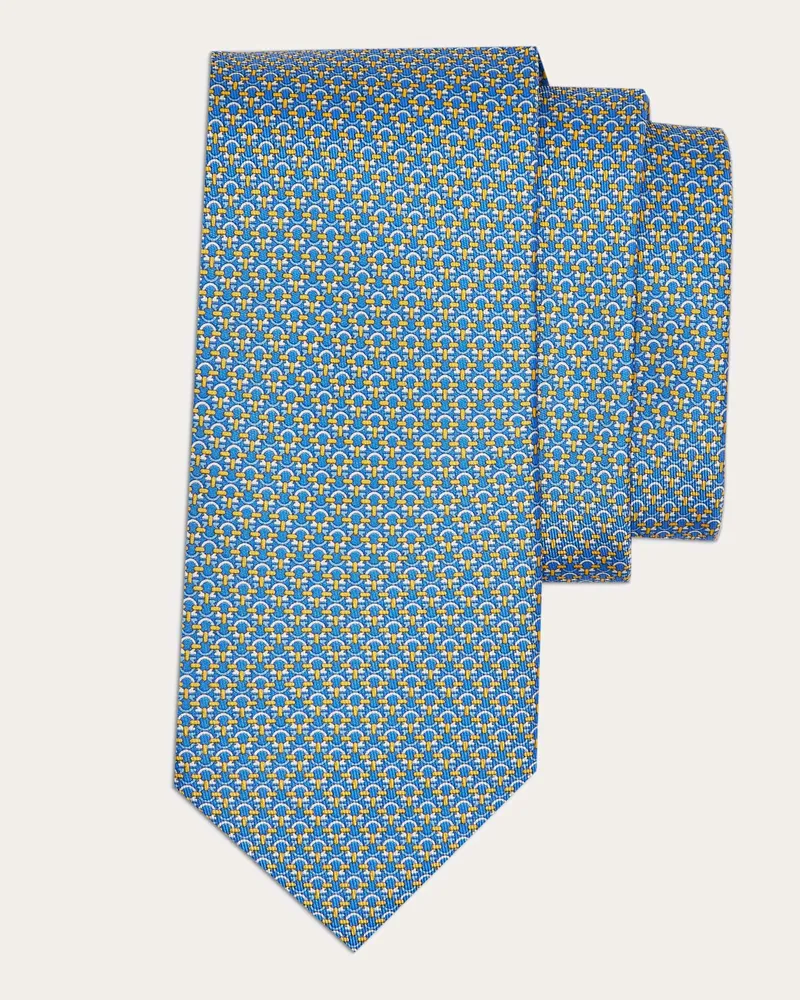 Ferragamo Herren Seidenkrawatte mit Gancini-Print Blau Blau
