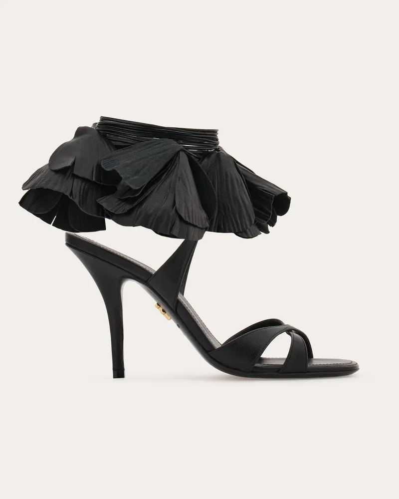 Ferragamo Damen Sandalen mit Blumen Schwarz Größe 5 Schwarz