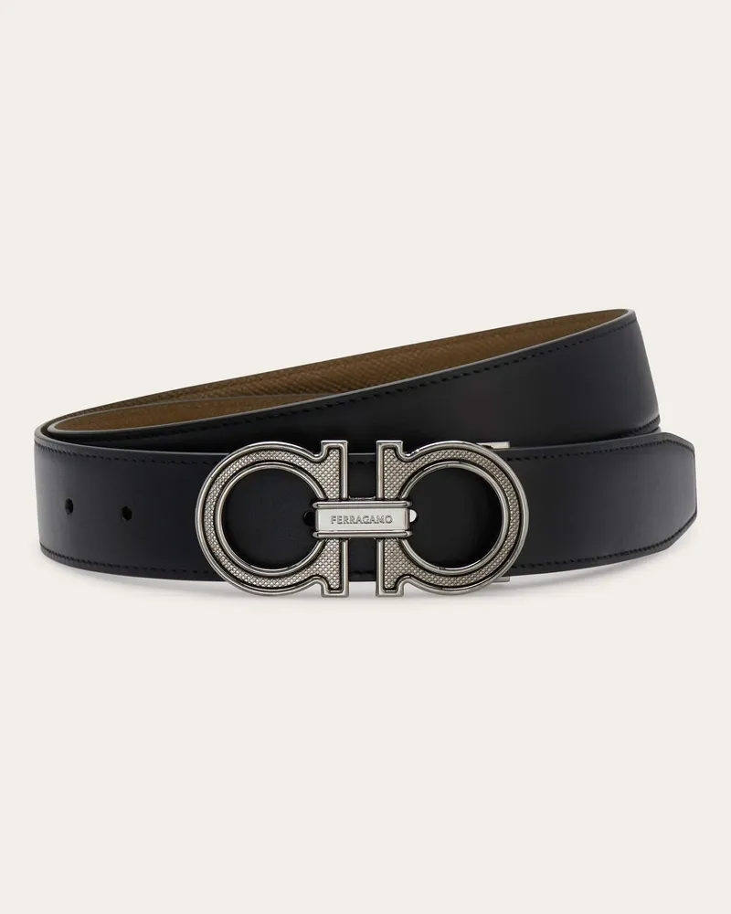 Ferragamo Damen Verstellbarer Gancini Wendegürtel Schwarz Schwarz