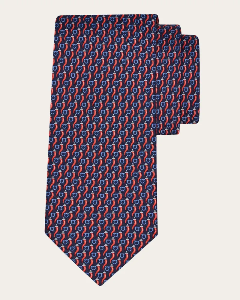 Ferragamo Herren Seidenkrawatte mit Good Luck-Print Blau Blau