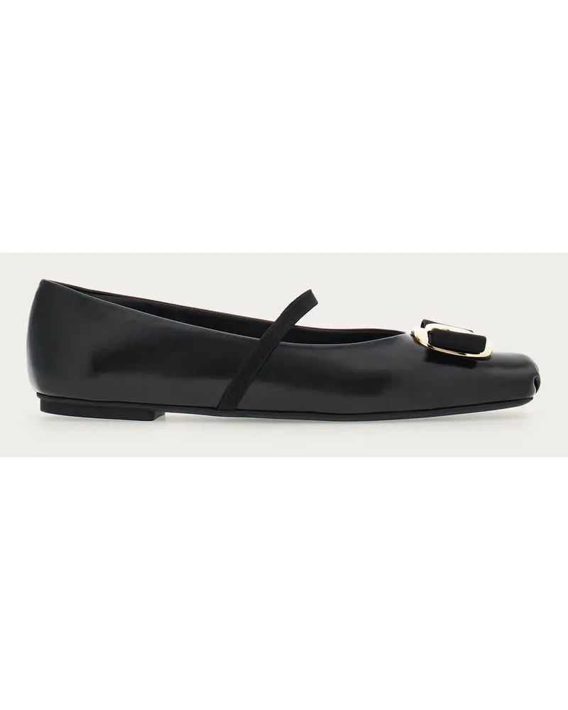 Ferragamo Damen New Vara Plate Ballerina Schwarz Größe 5 Schwarz