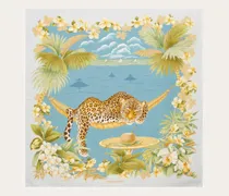 Damen Seidenhalstuch mit Jungle-Print Blau