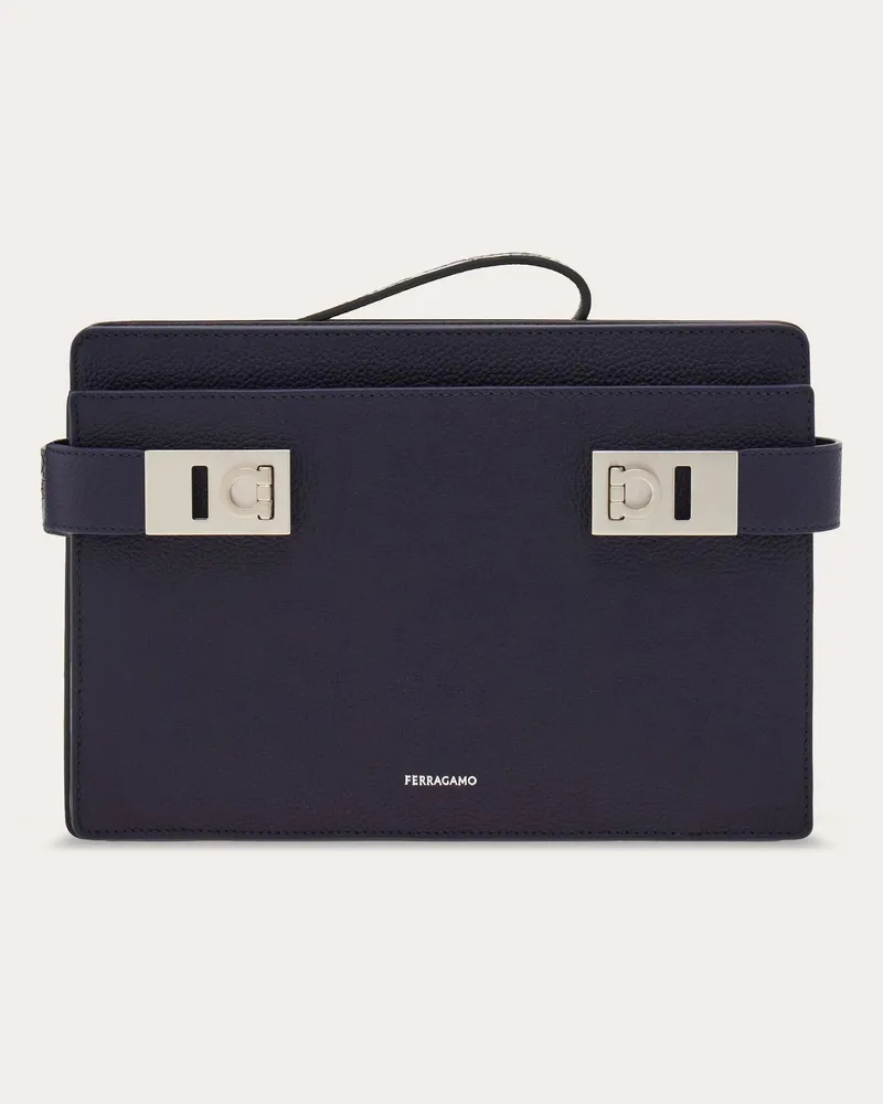 Ferragamo Herren Pouch mit Gancini-Schnallen Blau Blau