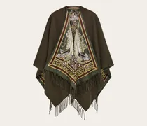 Damen Cape aus Kaschmir und Seide mit Raubkatzen-Print Grün