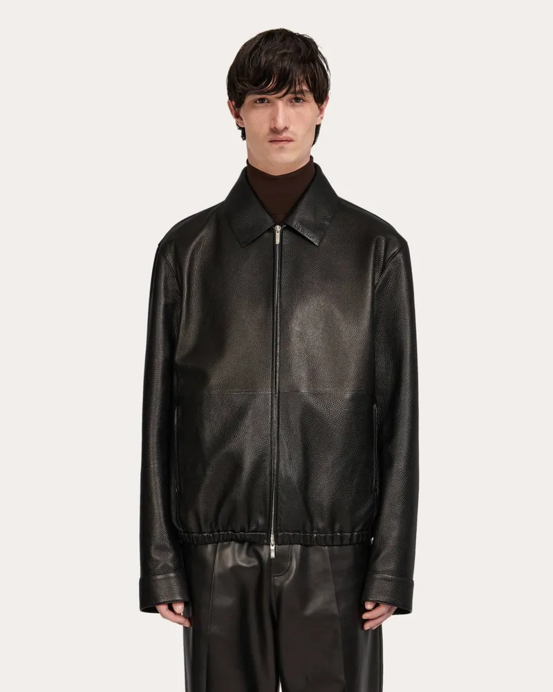 Ferragamo Herren Blouson aus Hirschleder Schwarz Schwarz