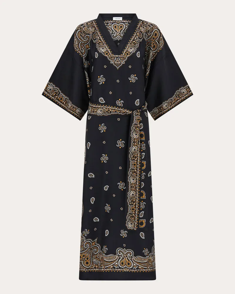 Ferragamo Damen Kaftan mit Arabesque-Print Schwarz Schwarz