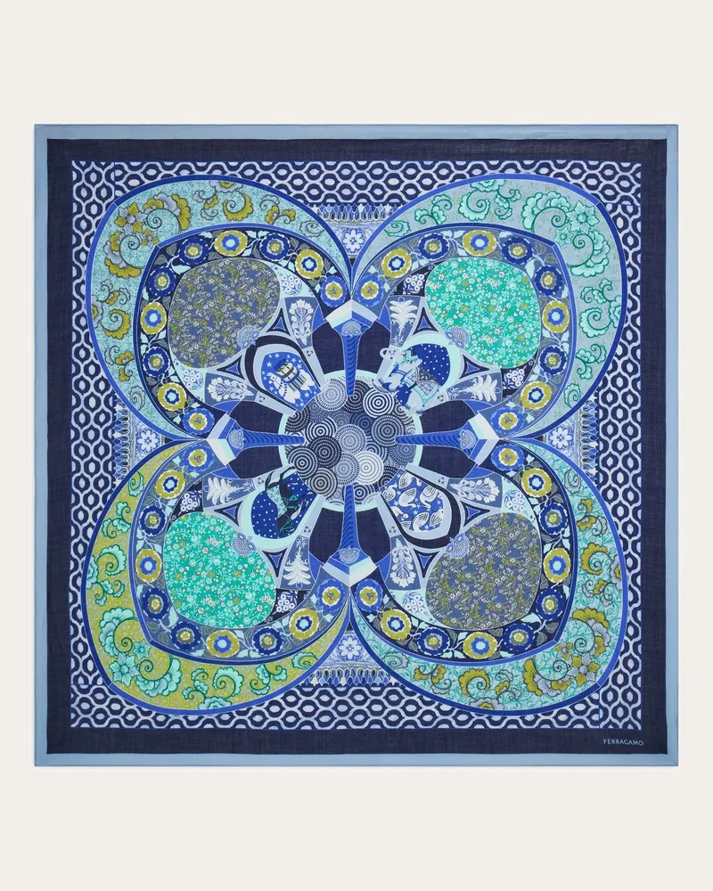 Ferragamo Damen Schultertuch mit Monile-Print Blau Blau