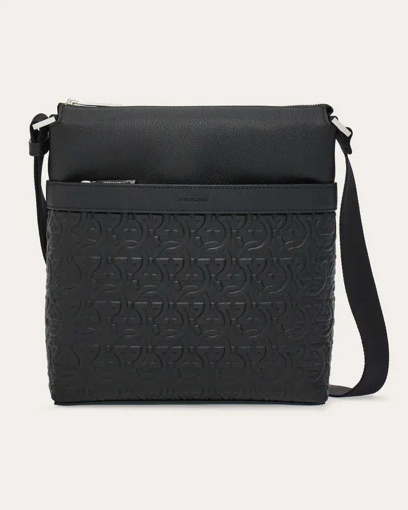 Ferragamo Herren Kuriertasche mit Gancini-Prägung Schwarz Schwarz