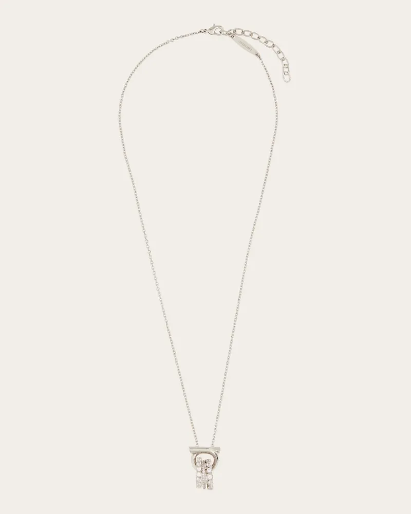 Ferragamo Damen Halskette mit Gancini-Anhänger und Kristallen Silber Silber