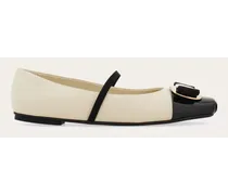 Damen Zweifarbiger New Vara Plate Ballerina Weiß Größe 5