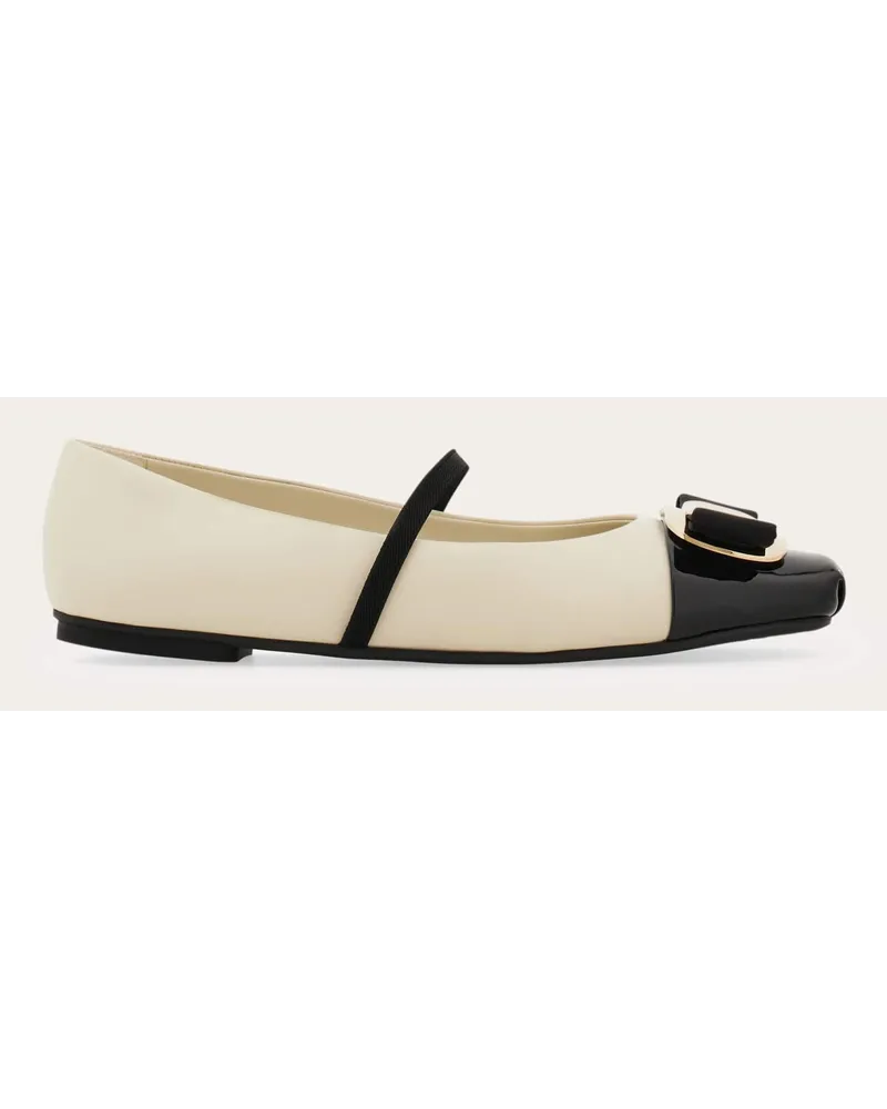 Ferragamo Damen Zweifarbiger New Vara Plate Ballerina Weiß Größe 5 Weiß