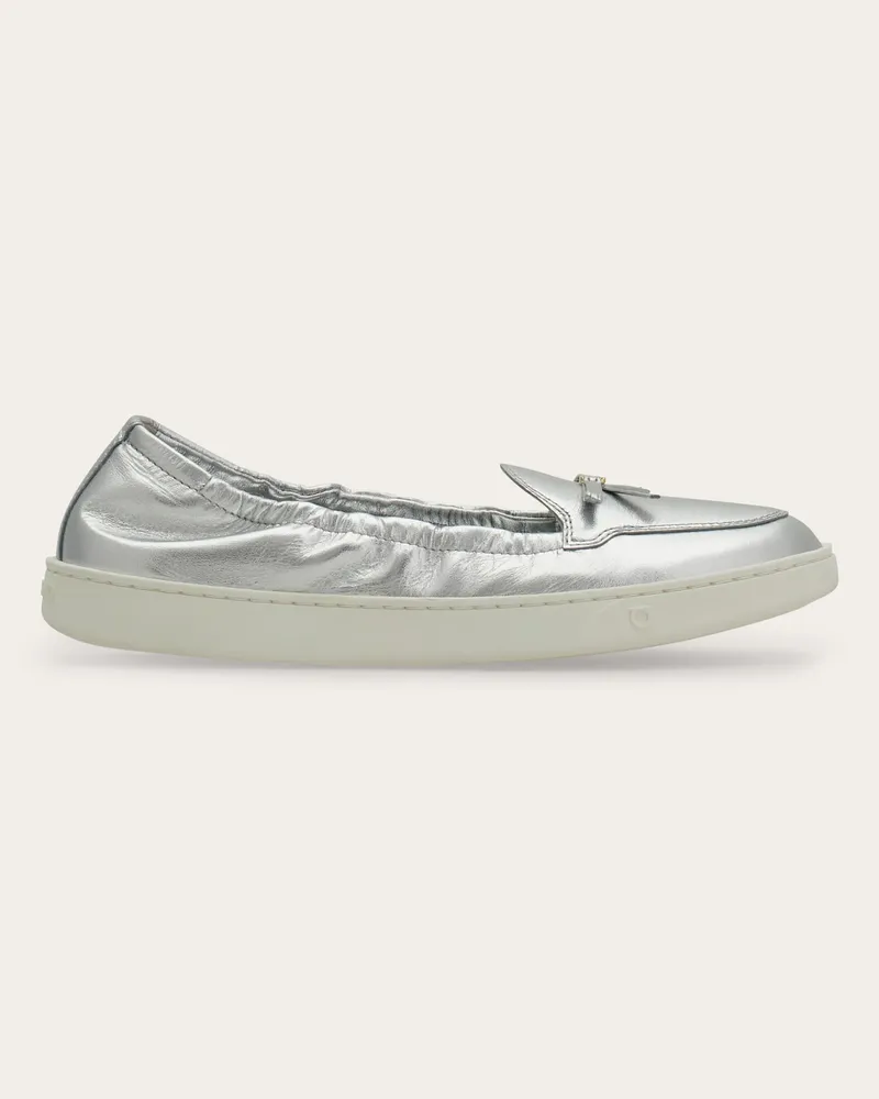 Ferragamo Damen Sneaker-Loafer mit Mini Bow Silber Größe 5 Silber