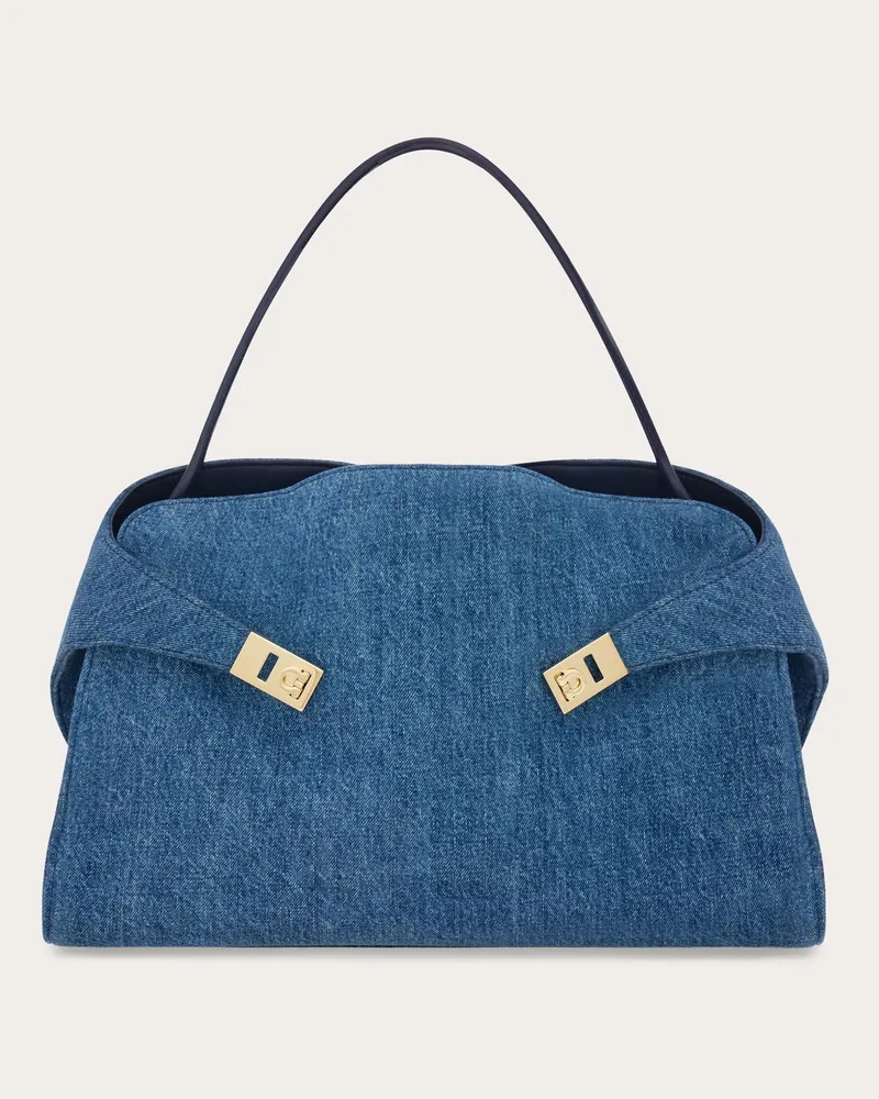 Ferragamo Damen Schultertasche Hug Soft (L) Blau Blau