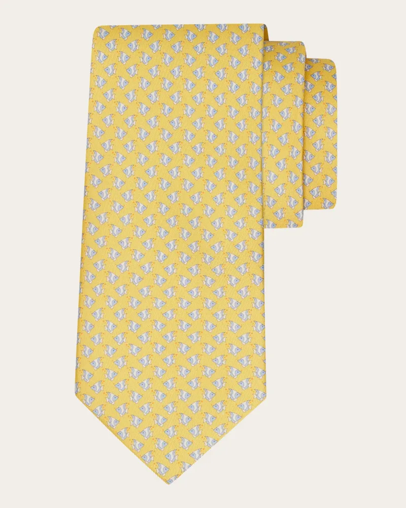 Ferragamo Herren Seidenkrawatte mit Fischchen-Print Gelb Gelb