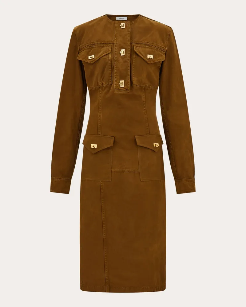 Ferragamo Damen Midikleid aus gewaschenem Gabardine Braun Braun