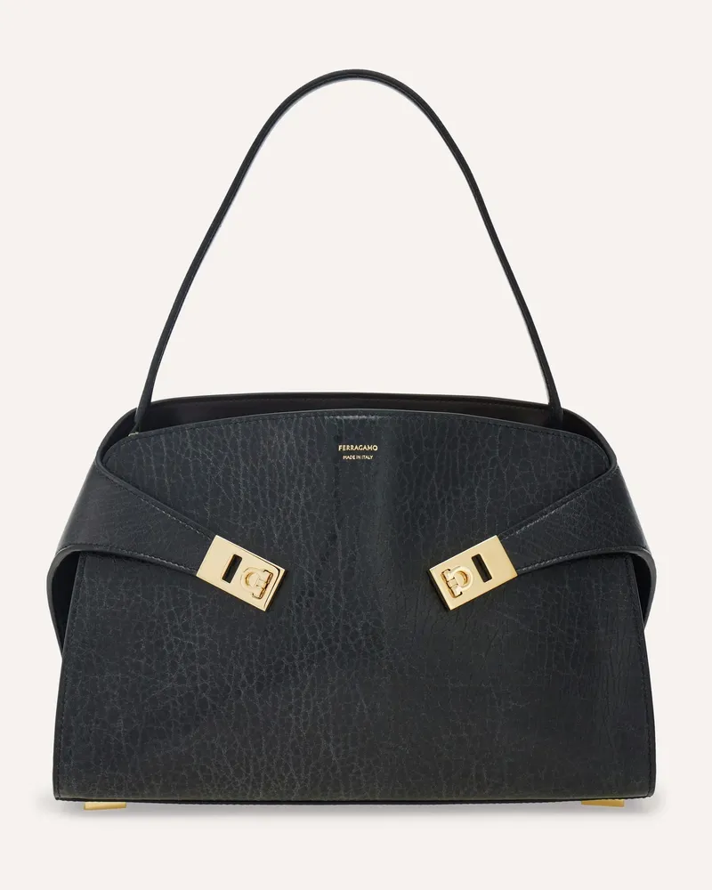 Ferragamo Damen Hug Soft Schultertasche, zweifarbig (M) Schwarz Schwarz