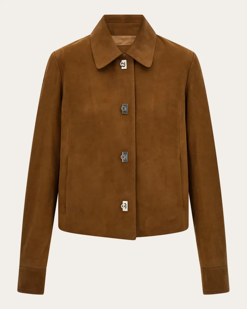 Ferragamo Damen Gerade Jacke in Nubuk Beige Braun