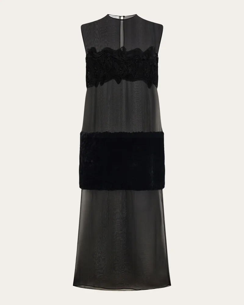 Ferragamo Damen Kleid mit Intarsien Schwarz Schwarz
