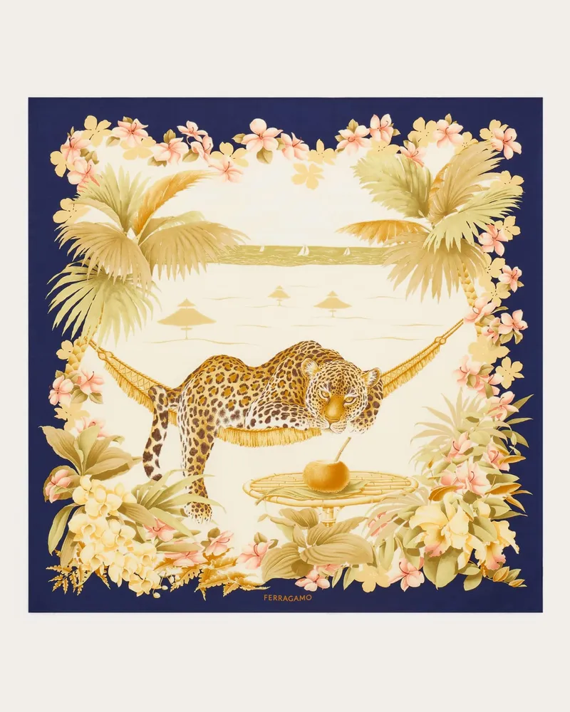 Ferragamo Damen Seidenhalstuch mit Jungle-Print Blau Blau