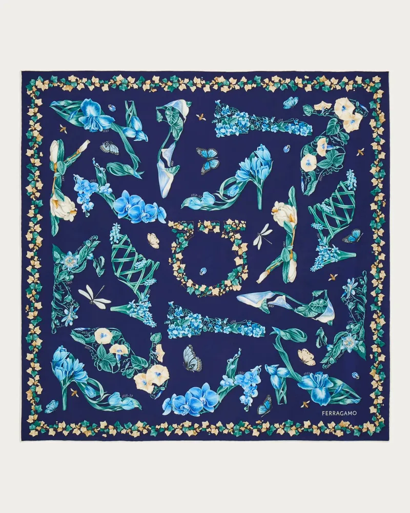 Ferragamo Damen Seidenhalstuch mit Eden-Shoes-Print Blau Blau