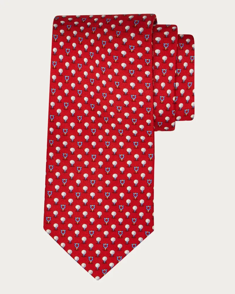 Ferragamo Herren Seidenkrawatte mit Golf-Print Rot Rot