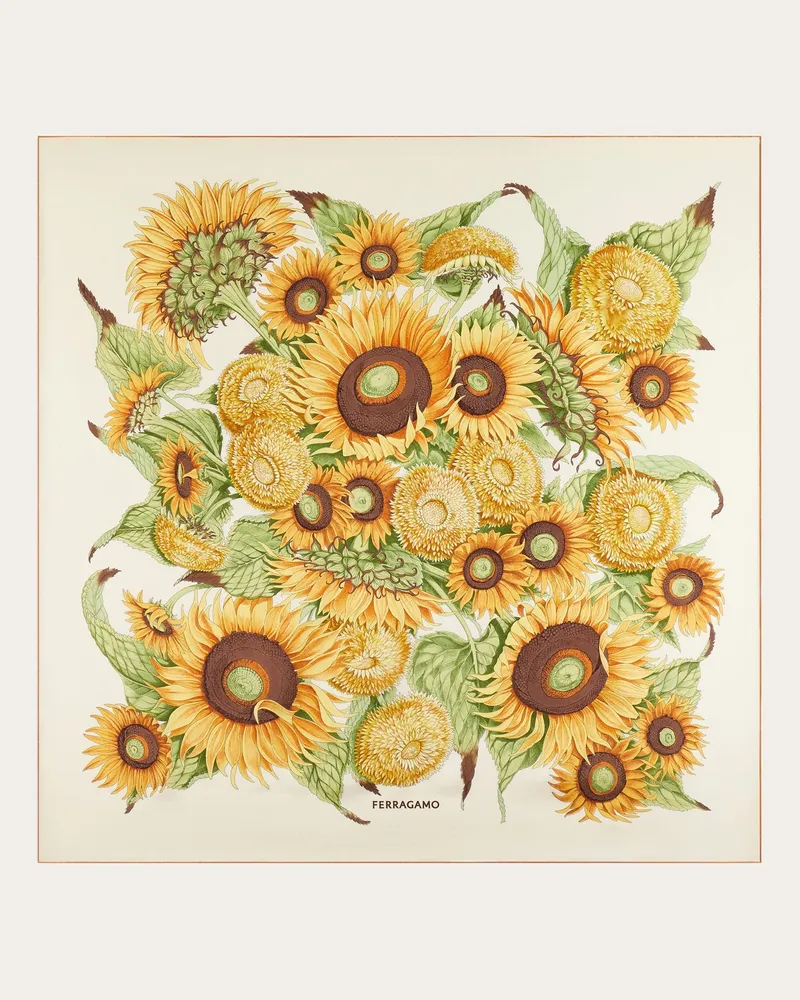 Ferragamo Damen Seidenhalstuch mit Sonnenblumen-Print Gelb Gelb