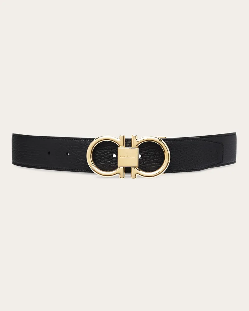 Ferragamo Herren Verstellbarer Gancini Wendegürtel Schwarz Schwarz